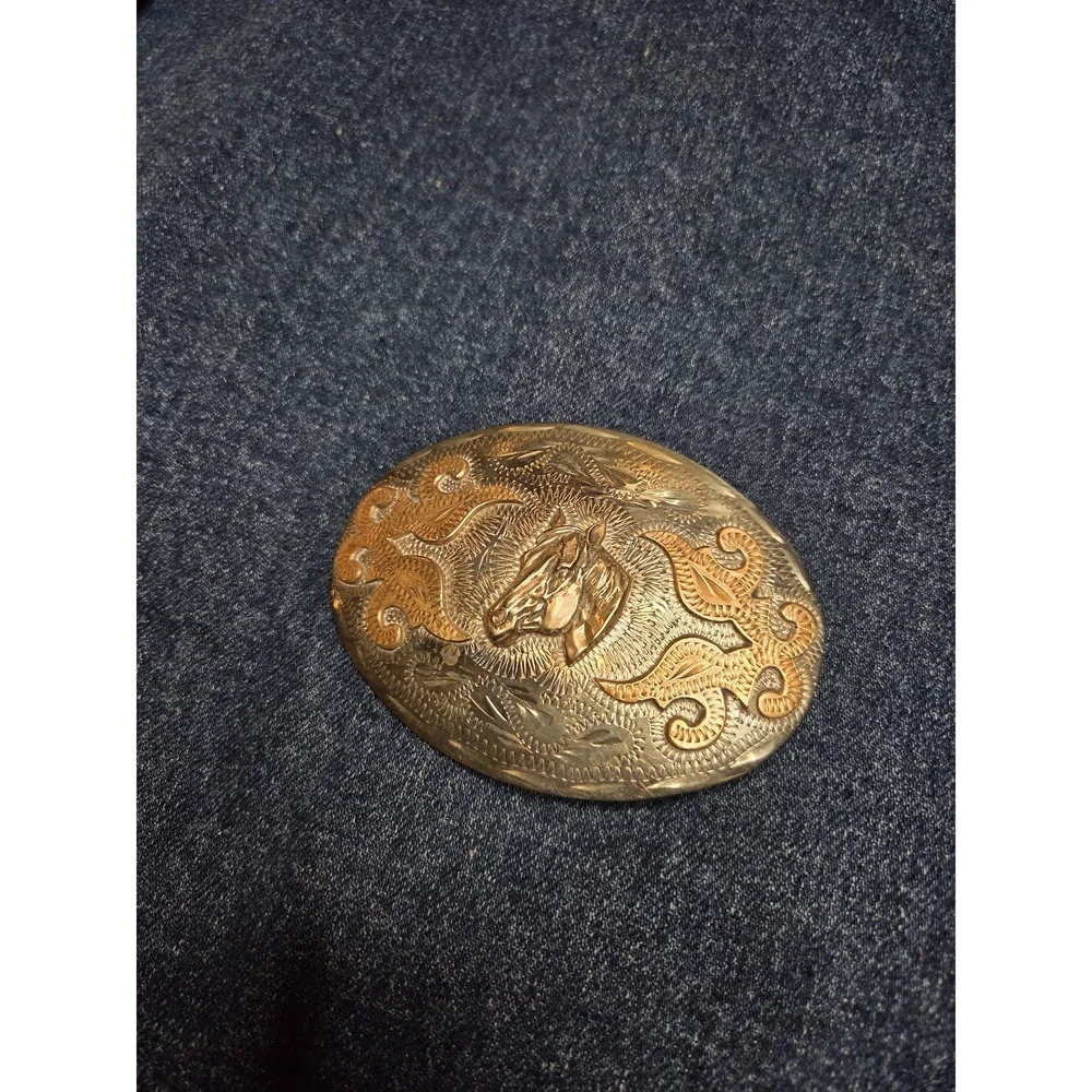 Vintage Nickel Silver Stallion Belt Buckle by Western Flair Co.